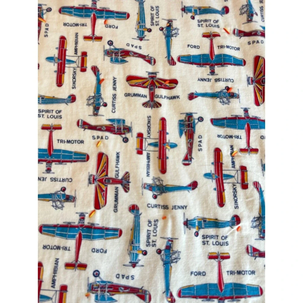 Vintage Handmade Patchwork Tie Quilt Kids 48x40 Multicolor Airplane EUC